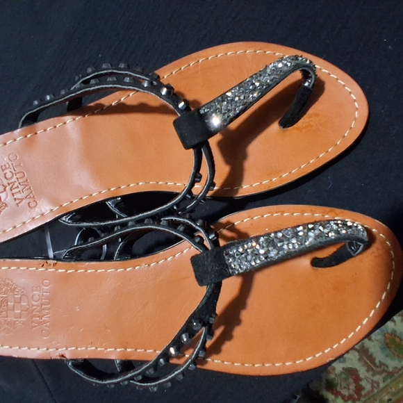 Vince Camuto Black Braided Sandals with Metallic Accents - Picture 5 of 7